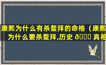 康熙为什么有杀鳌拜的命格（康熙为什么要杀鳌拜,历史 🐝 真相）